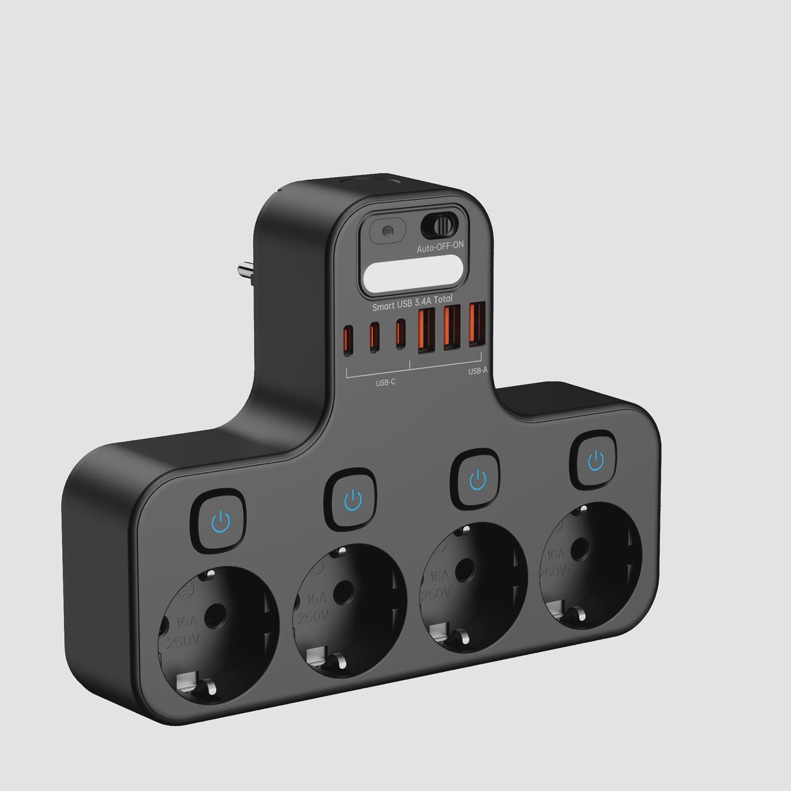 Multifunctionele Stekkerdoos met Telefoonhouder, 4 Stopcontacten en 6 USB-poorten