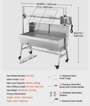 Professionele Rotisserie BBQ Spit Roaster voor Varken & Lam - 60kg capaciteit