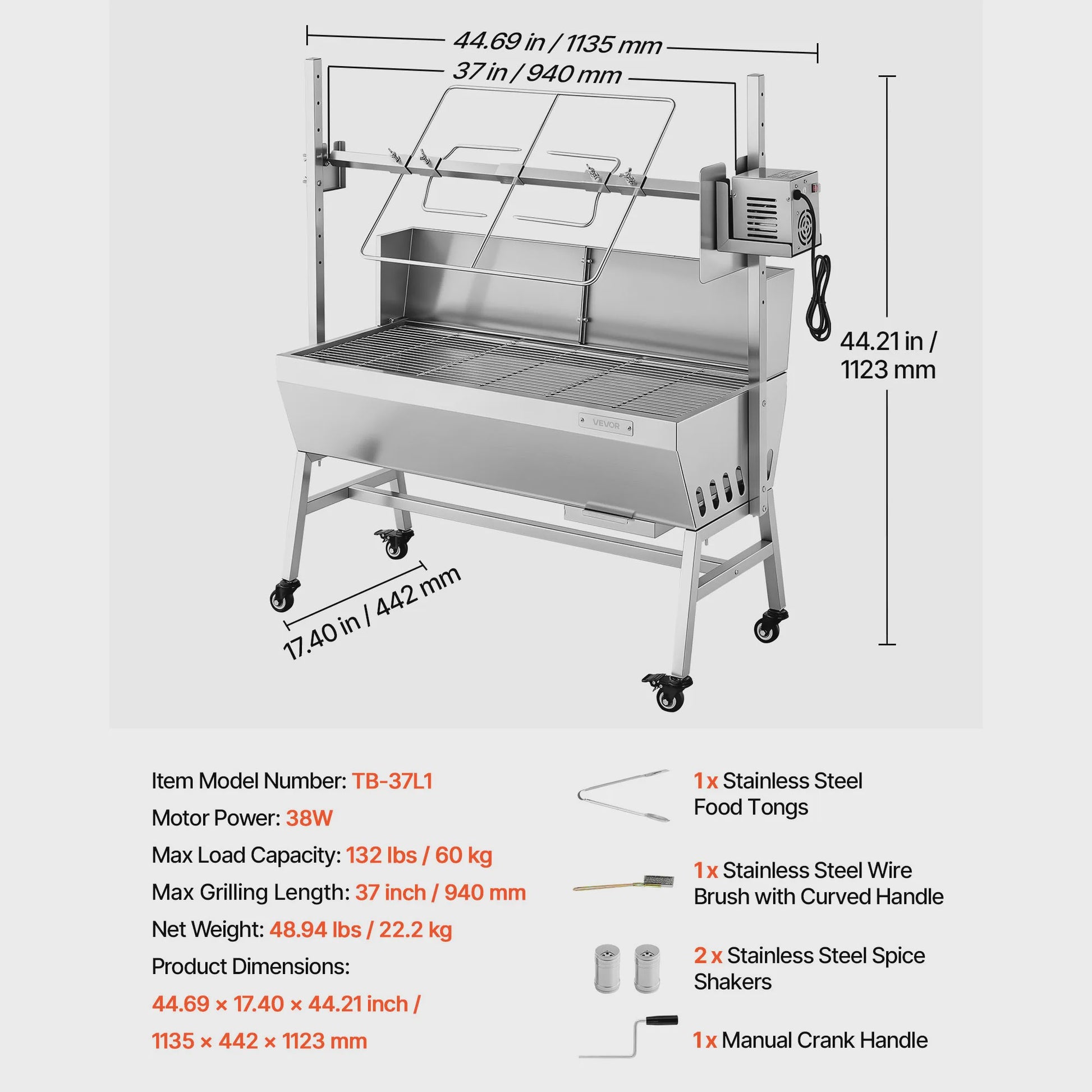 Professionele Rotisserie BBQ Spit Roaster voor Varken & Lam - 60kg capaciteit