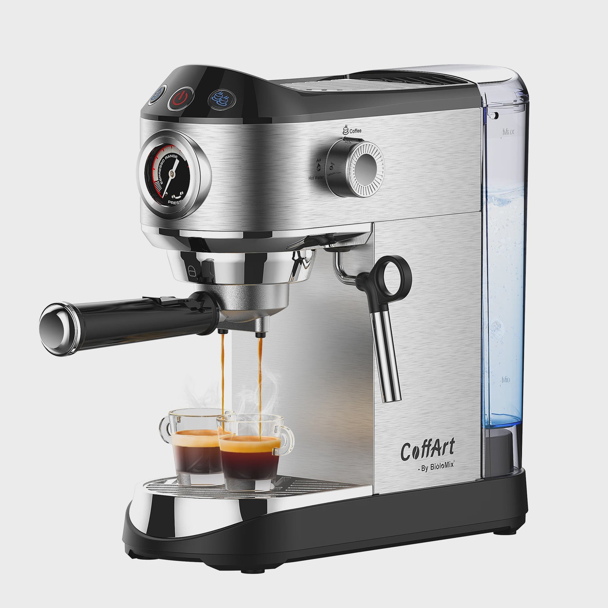 BioloMix Espressomachine 20 Bar RVS met Stoompijpje - Semi-Automatisch