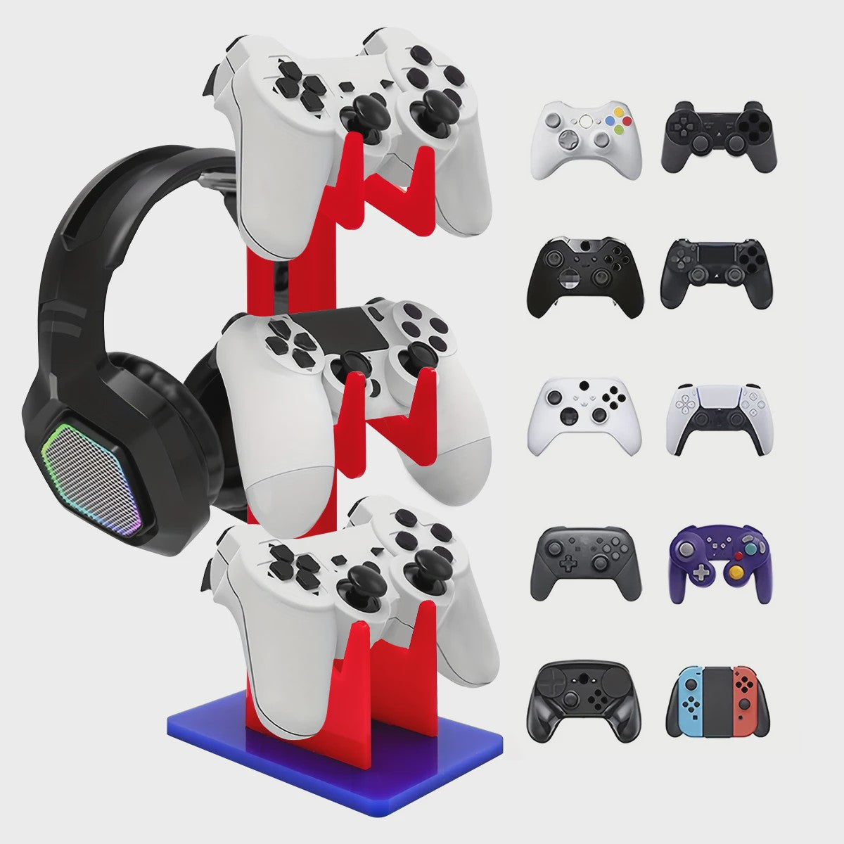 Universele 3-laags Controller & Headset Houder - Zwart, Wit, Transparant