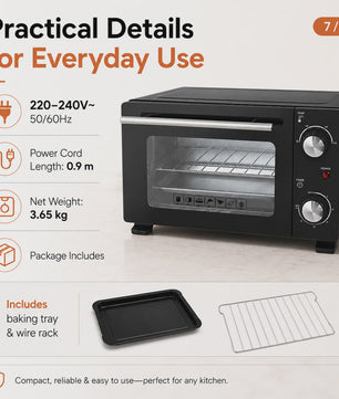 Compacte Elektrische Oven 10L - 800W, 90-230°C, Timer, Bakplaat & Rooster