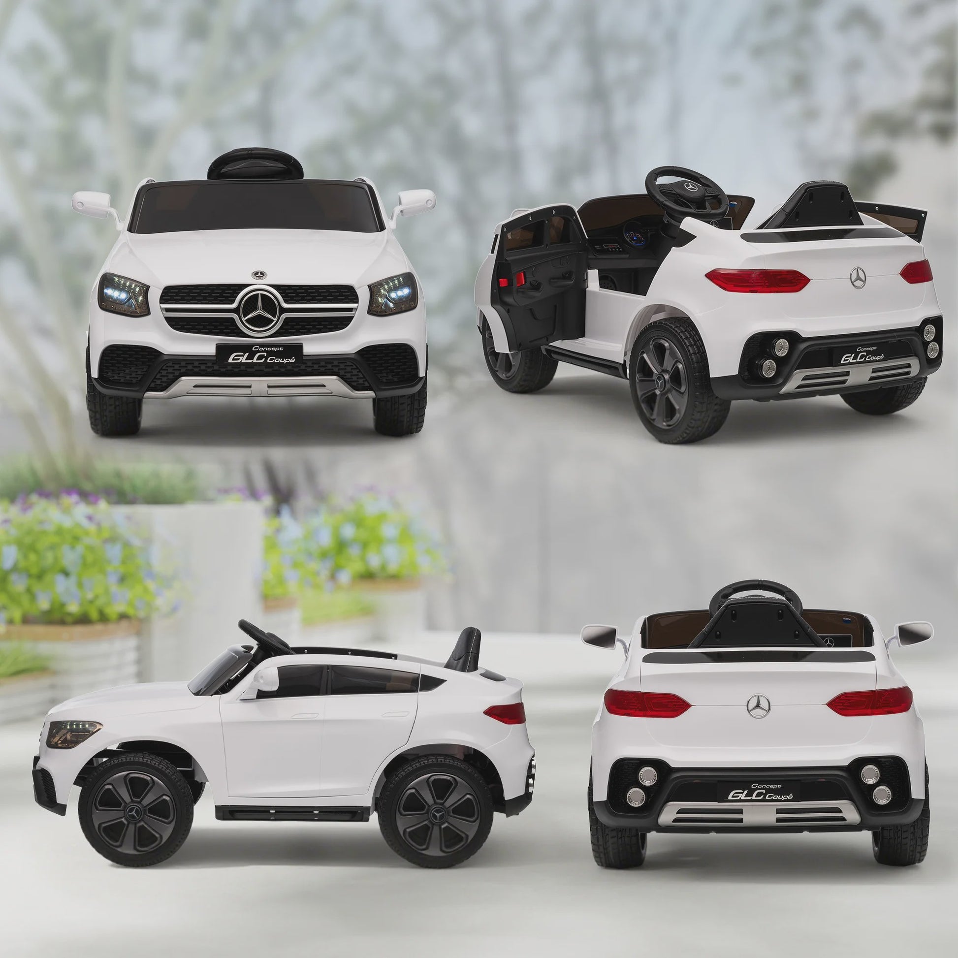 Elektrische Kinderauto 12V met Afstandsbediening, LED, Muziek & 3 Snelheden - Wit