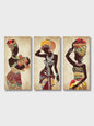 Set van 3 Afrikaanse Vrouwen Canvas Schilderijen - Vintage Wanddecoratie