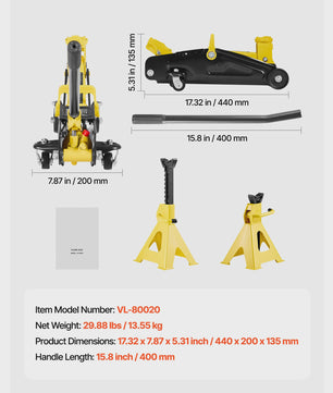 Krachtige 2 Ton Hydraulische Garagekrik met Steunen - Laag Profiel & Robuust Staal