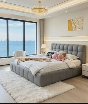 Luxe Gestoffeerd Bubble Bed 160x200 cm met Lattenbodem en Zacht Hoofdbord - Stijlvol Slaapkamermeubel