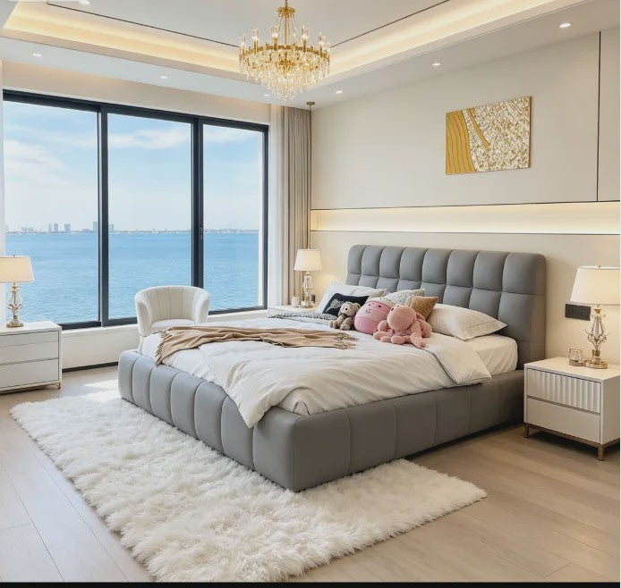 Luxe Gestoffeerd Bubble Bed 160x200 cm met Lattenbodem en Zacht Hoofdbord - Stijlvol Slaapkamermeubel