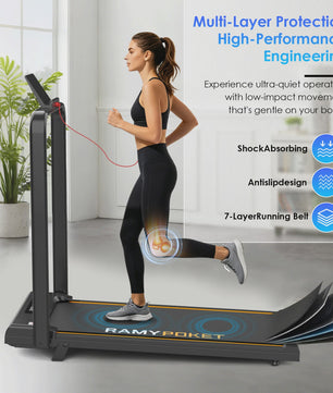 RAMYPOKET Opvouwbare Walking Pad Loopband met 9% helling, 2.5PK, 1-10 km/u, APP & LED, max 150kg