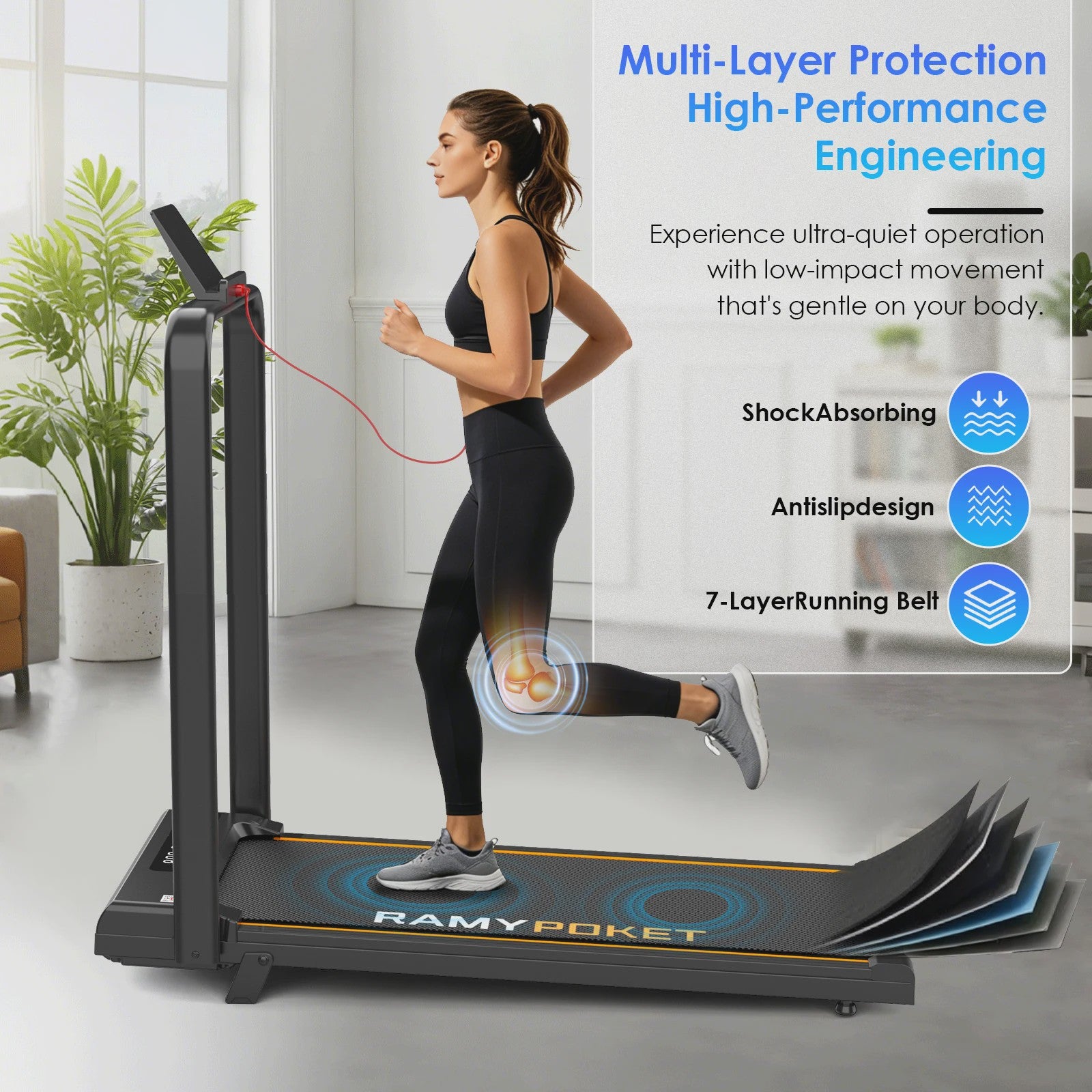 RAMYPOKET Opvouwbare Walking Pad Loopband met 9% helling, 2.5PK, 1-10 km/u, APP & LED, max 150kg
