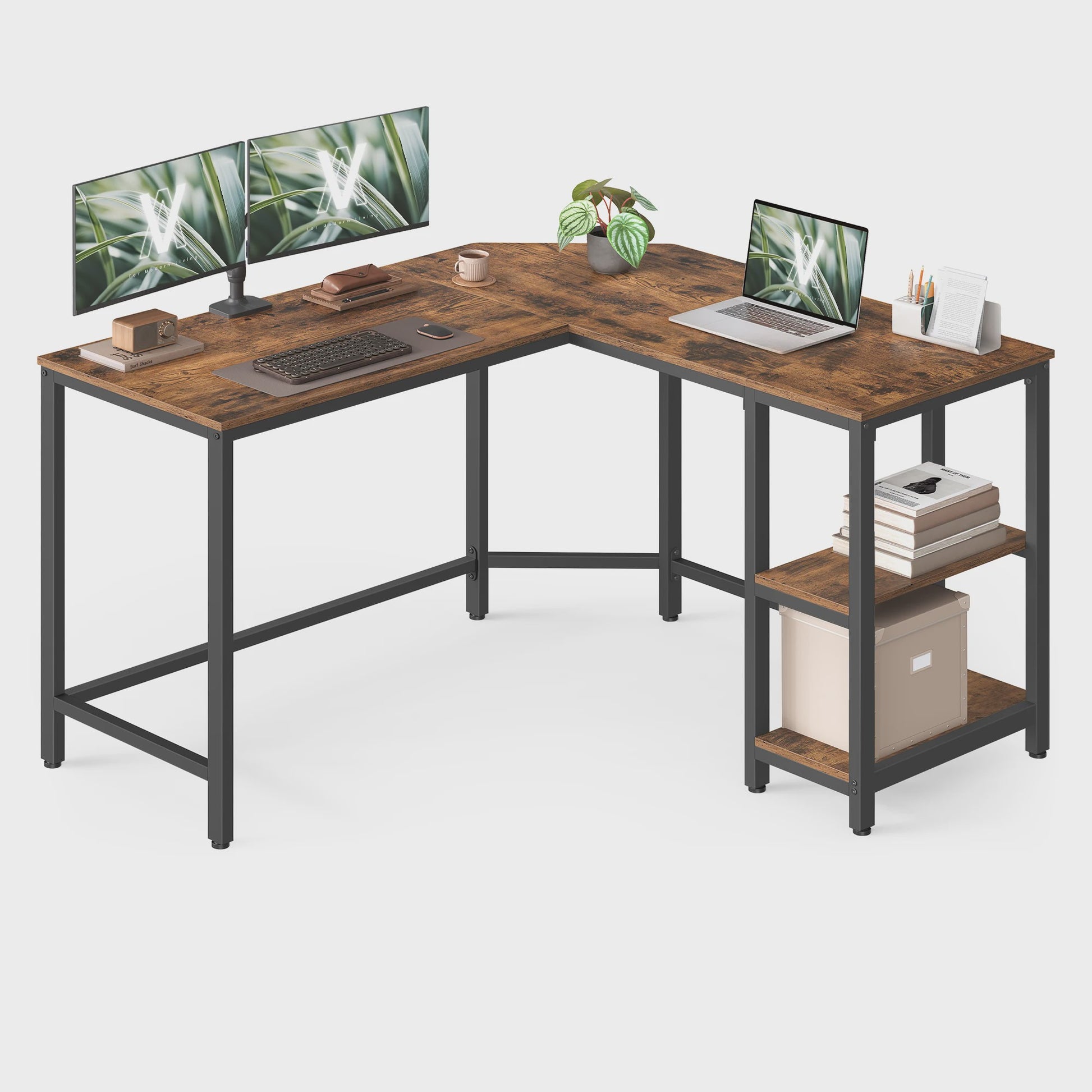 VASAGLE L-vormig Hoekbureau - Ruimtebesparend Kantoor Bureau 130x120x76 cm