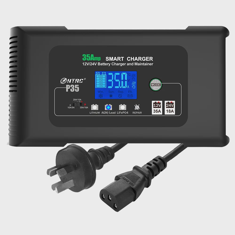 HTRC 35A Slimme Acculader 12V/24V voor Auto, Motor, Vrachtwagen - AGM, GEL, LCD Display