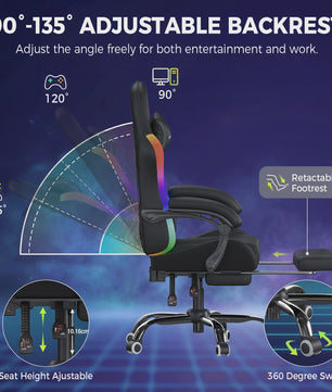 GTPLAYER Ergonomische Gaming & Kantoorstoel met LED Verlichting, Massagefunctie en Opbergvak