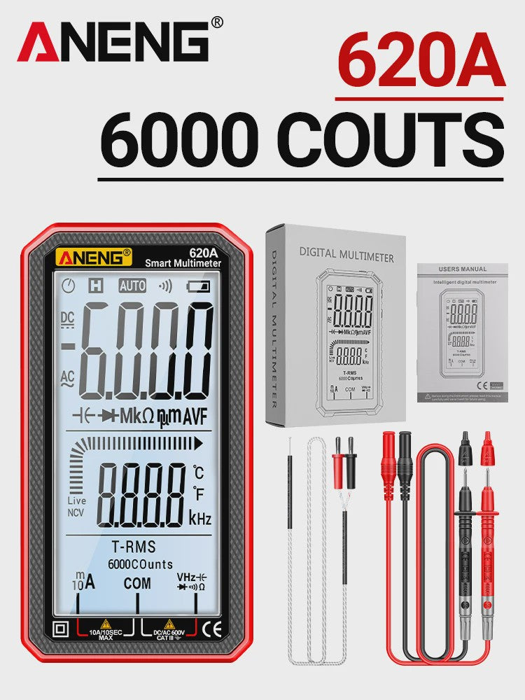 ANENG 620A Digitale Multimeter: 6000 Counts, AC/DC, Temperatuur, NCV & Live Wire Detector