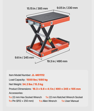 Motorlift 1500 lbs / 680 kg - Robuuste Werkstand met Kruk voor Motoren
