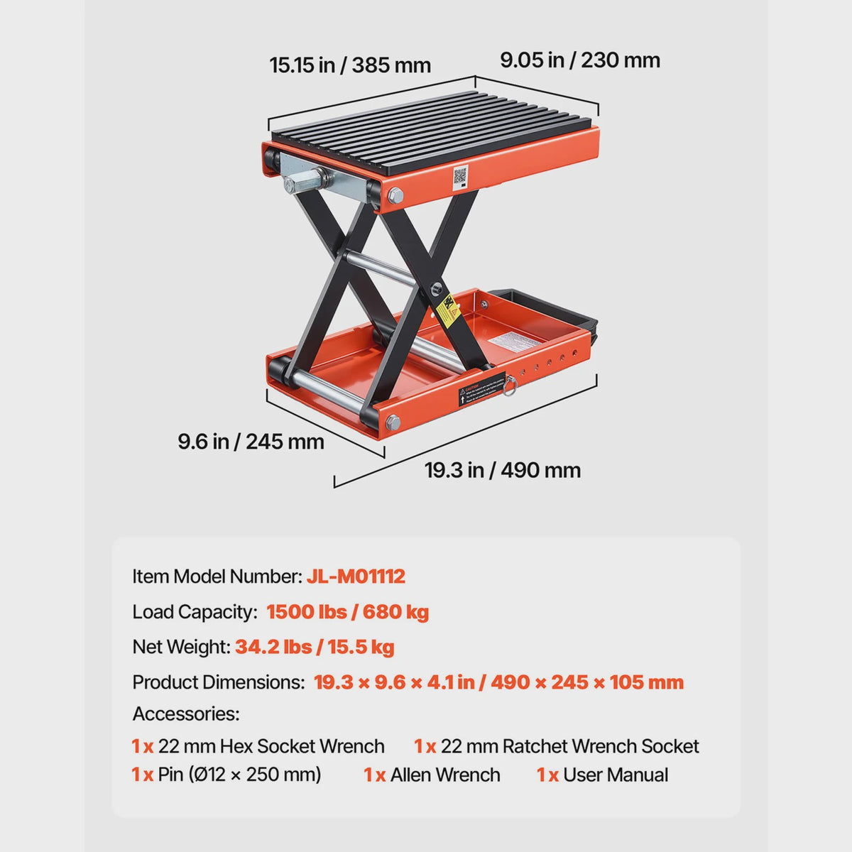 Motorlift 1500 lbs / 680 kg - Robuuste Werkstand met Kruk voor Motoren