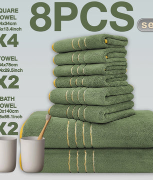 Luxe 8-delige Koraal Fleece Handdoekenset - Zacht, Absorberend & Sneldrogend