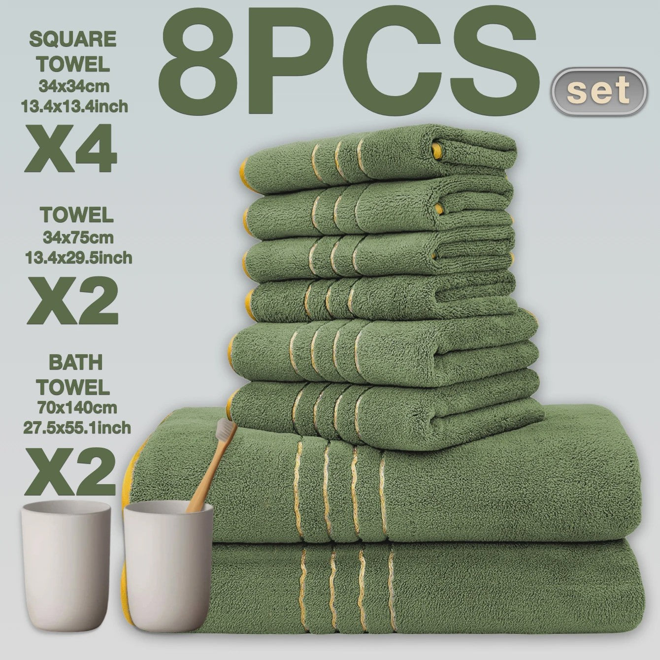 Luxe 8-delige Koraal Fleece Handdoekenset - Zacht, Absorberend & Sneldrogend