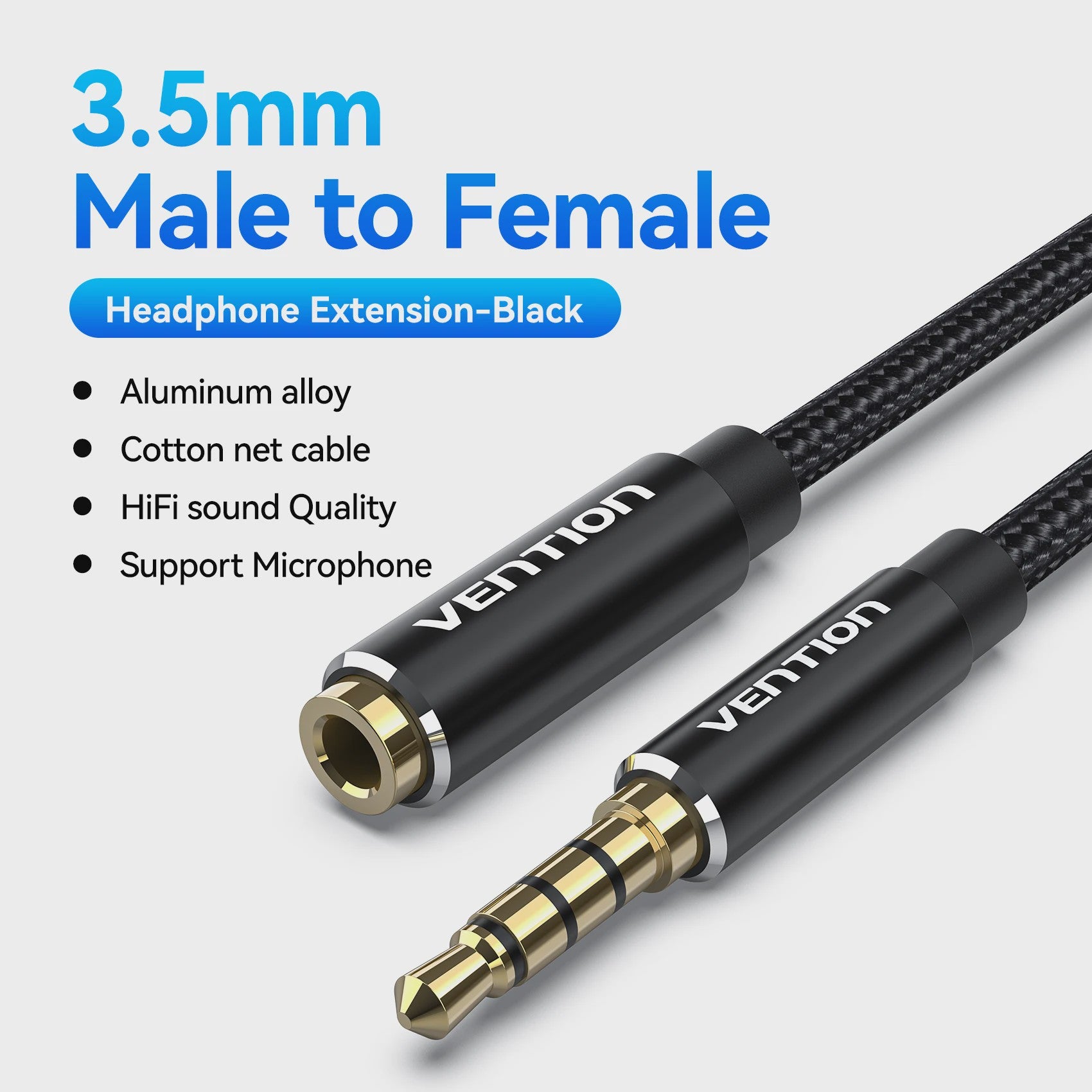 Vention 3.5mm Audio Verlengsnoer - Stereo AUX Kabel voor Koptelefoon, Speaker & Microfoon