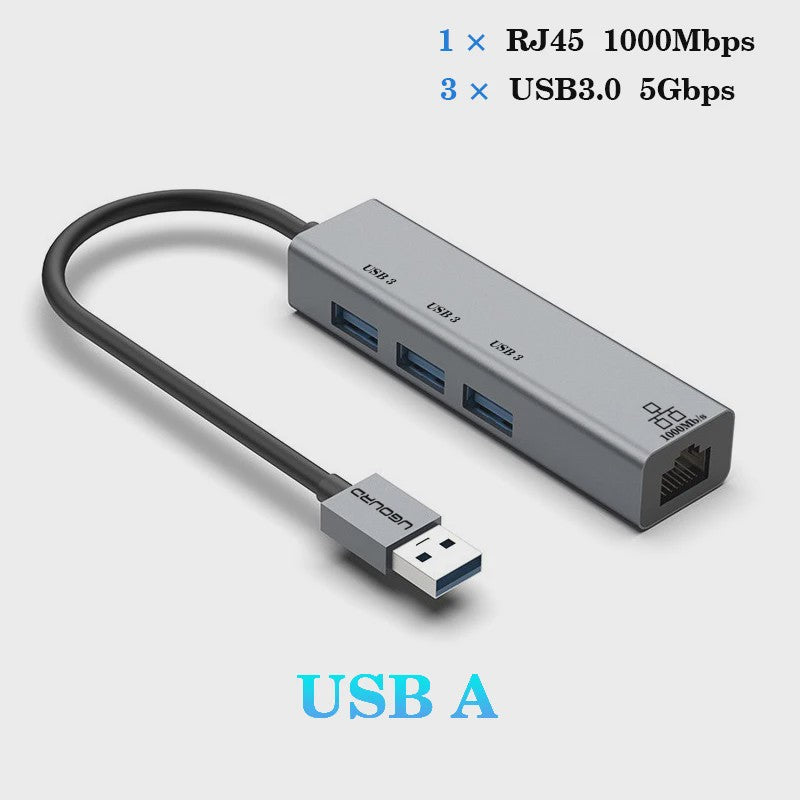 USB-C Docking Station met Gigabit Ethernet (1000Mbps) en 3x USB 3.0 Poorten | 100W PD