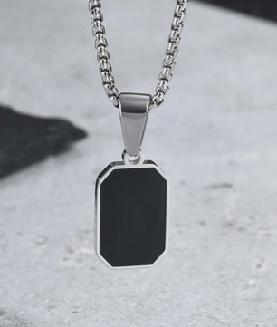 Stijlvolle RVS Hanger met Zwart Emaille - Geometric Dog Tag Ketting voor Mannen
