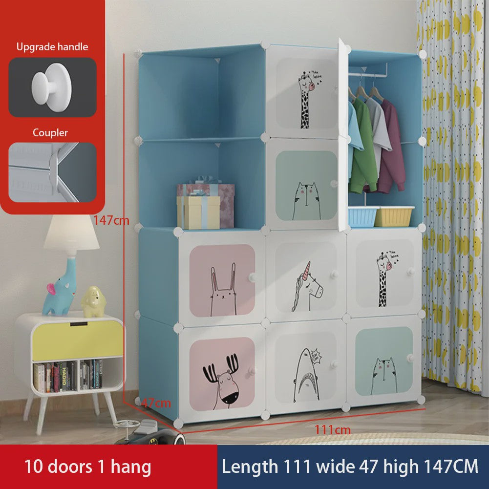 Modulaire Kinder Garderobekast - Ruimtebesparende Plastic Opbergkast met Hangroede & DIY Montage