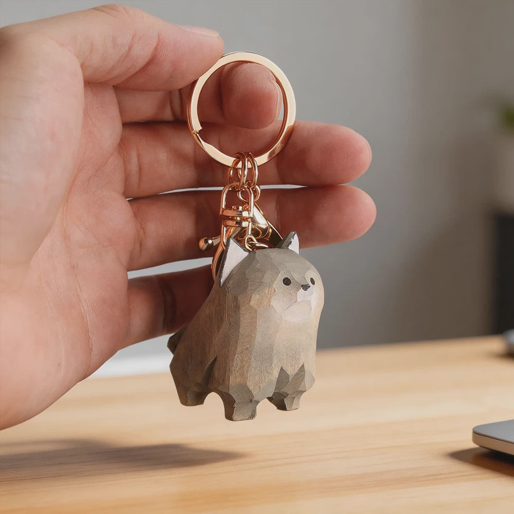 Handgemaakte Houten Mini Wolf Beeldje - Schattig Dieren Decoratie voor Bureau