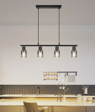 Vintage Zwarte Industriële Hanglamp voor Eettafel - 4-lichts Glas E14 Retro