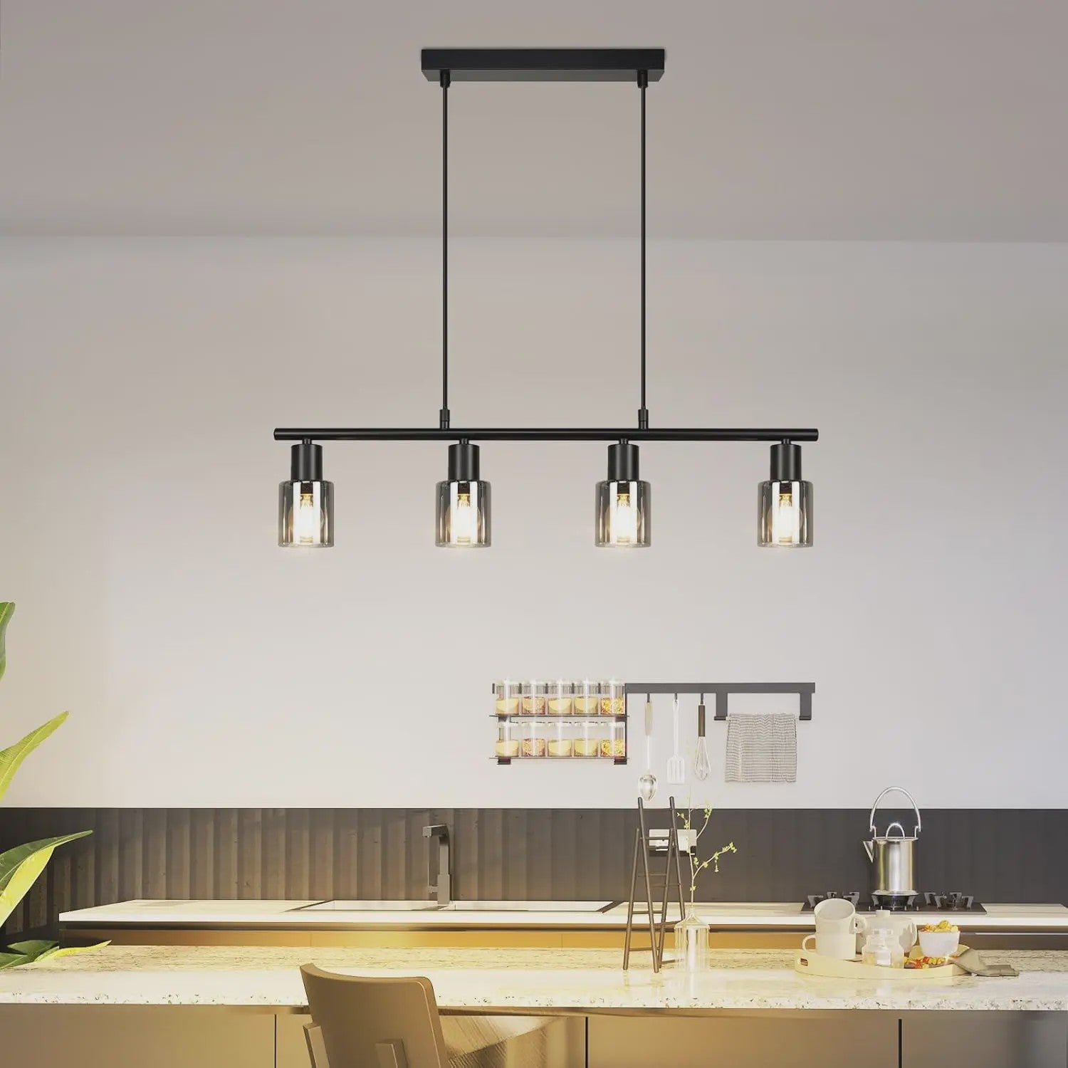 Vintage Zwarte Industriële Hanglamp voor Eettafel - 4-lichts Glas E14 Retro