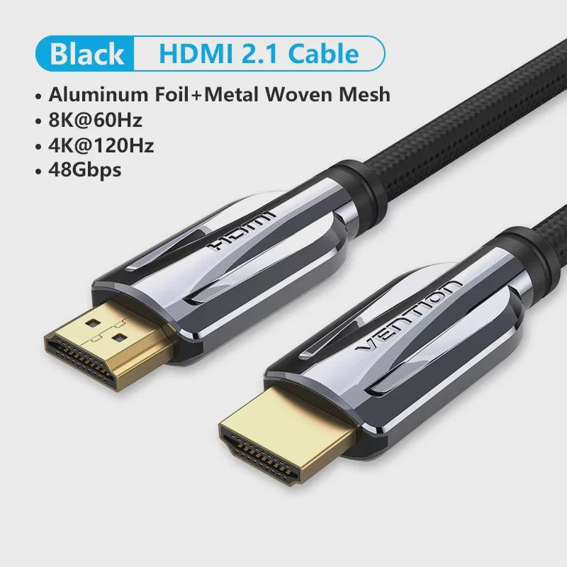 Vention 8K HDMI 2.1 Kabel - 48Gbps, 8K@60Hz, 4K@120Hz, HDR10+, HDCP2.2 voor PS5, Xbox, TV