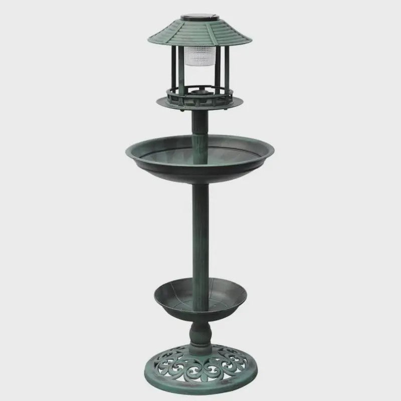 Decoratief Vogelbad met Voedersysteem en Verlichting - 97cm Hoog - Duurzaam Hars