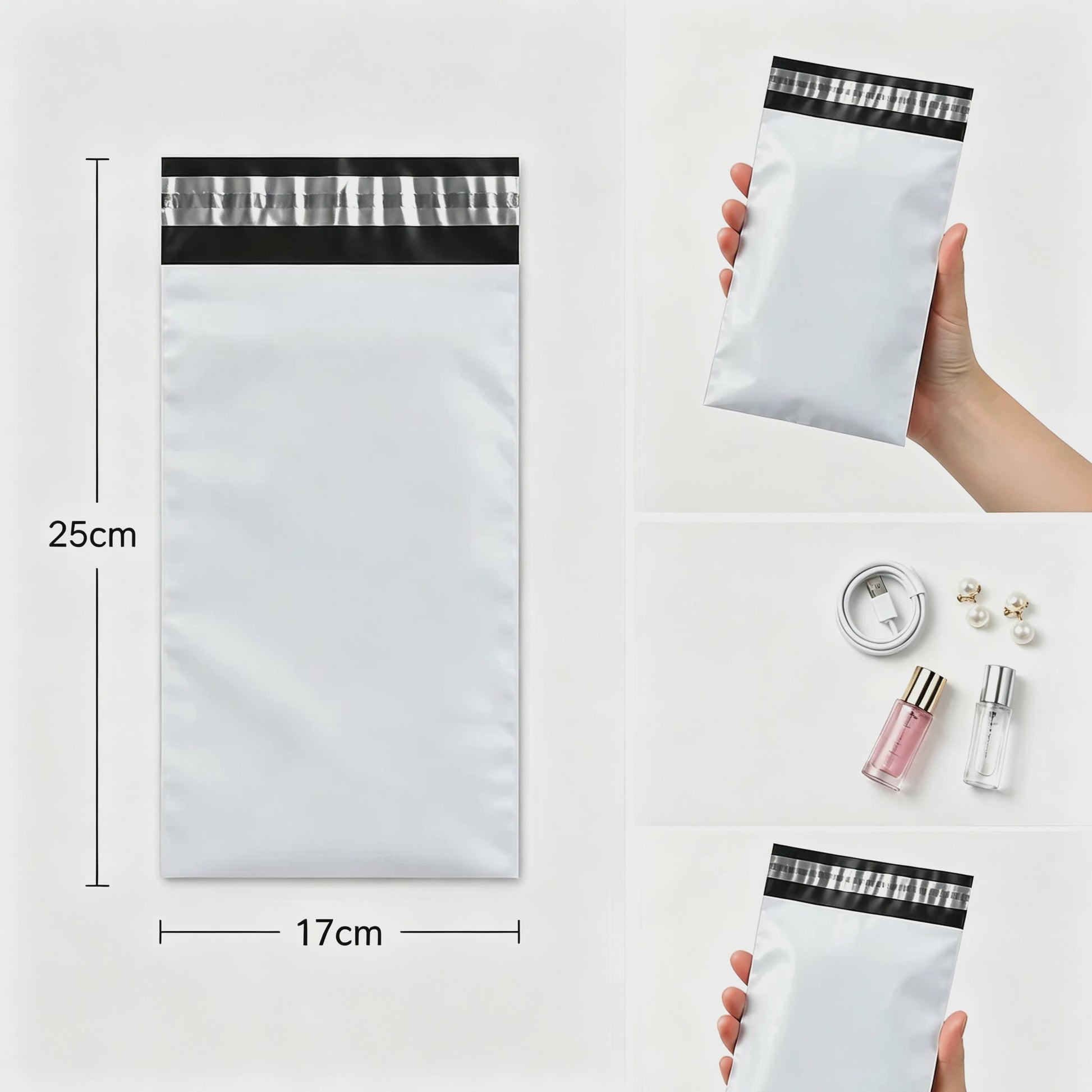 50x Witte Verzendzakken - Sterk Polyethyleen, Zelfklevend, Waterdicht - Ideaal voor Post en Koeriers