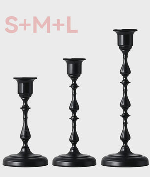 Set van 3 Zwarte Kandelaars - Retro Design met Variërende Hoogtes