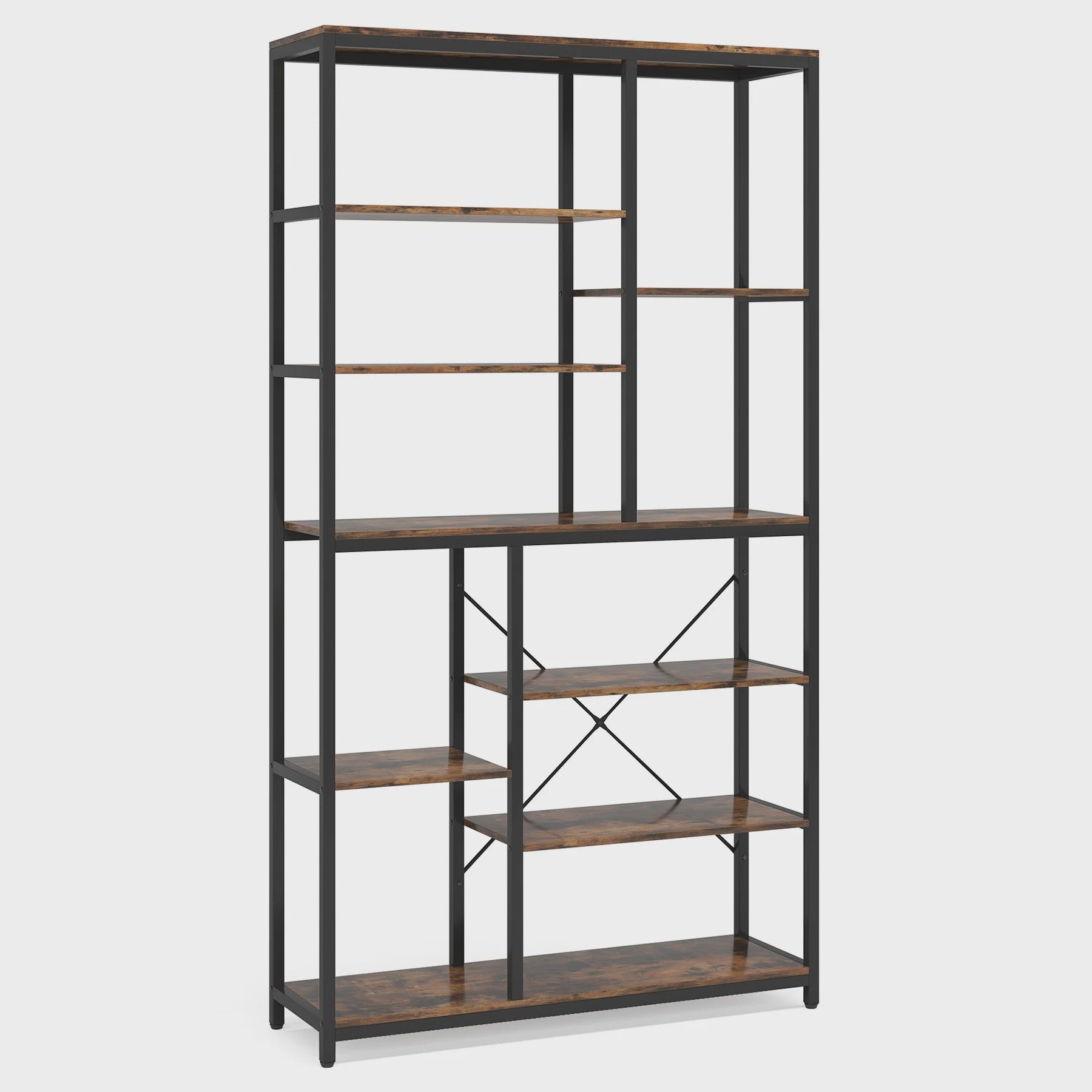 Industriële Boekenkast 79 Inch - 9 Lagen, 10 Vakken Open Opbergrek