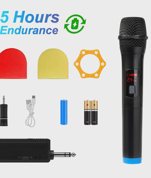 Draadloze Microfoon Set: 2x VHF Handheld Microfoons met Ontvanger voor Feest, Karaoke & Presentaties
