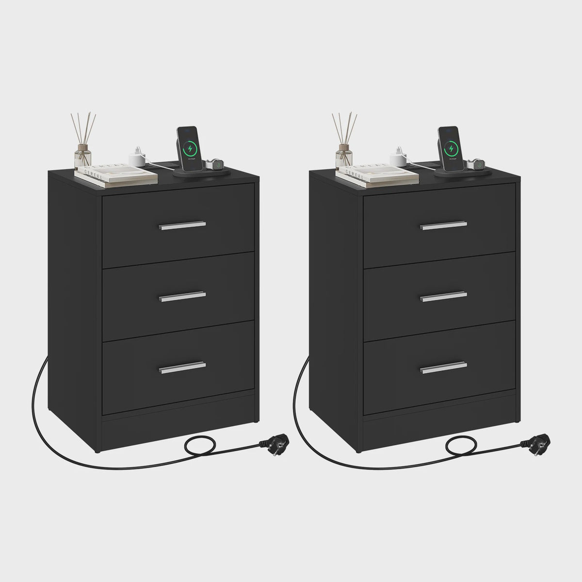 Modern Nachtkastje met 3 Lades en Geïntegreerd Oplaadpunt - Stijlvol Ladekastje voor Slaapkamer & Woonkamer