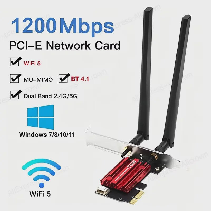KEBIDUMEI DW1820 AC1200 PCIe WiFi Adapter met Bluetooth 4.1