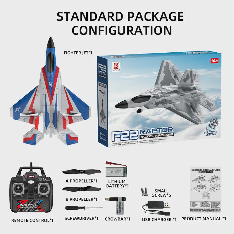 RC Vliegtuig F22 Raptor - Brushless, 4-Kanaals, EPP Schuim, 490mm Spanwijdte, Afstandsbediening Speelgoed voor Volwassenen