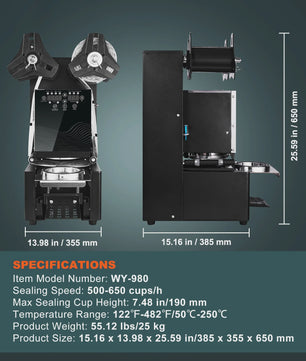 Volautomatische Cup Sealer Machine met LCD - 500-650 Cups/Uur