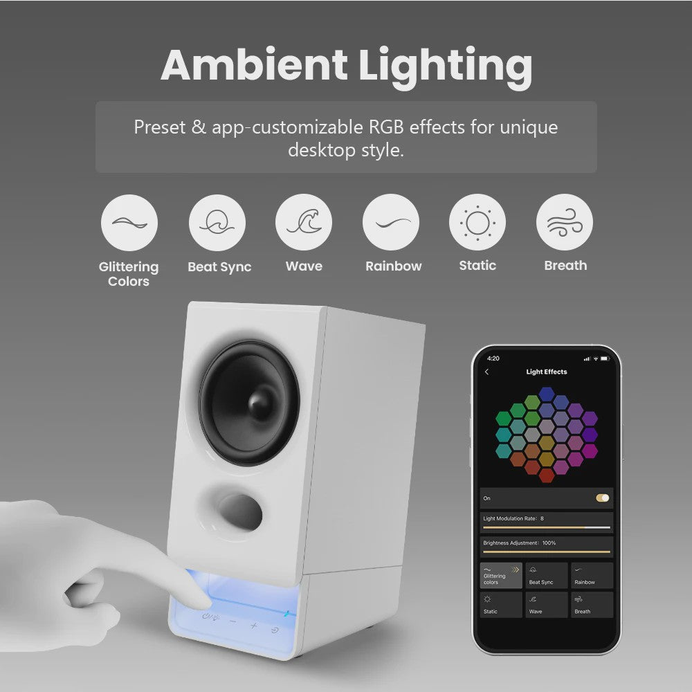 Edifier R20BT Bluetooth Boekenplank Speakers met Ambient Light & APP Controle
