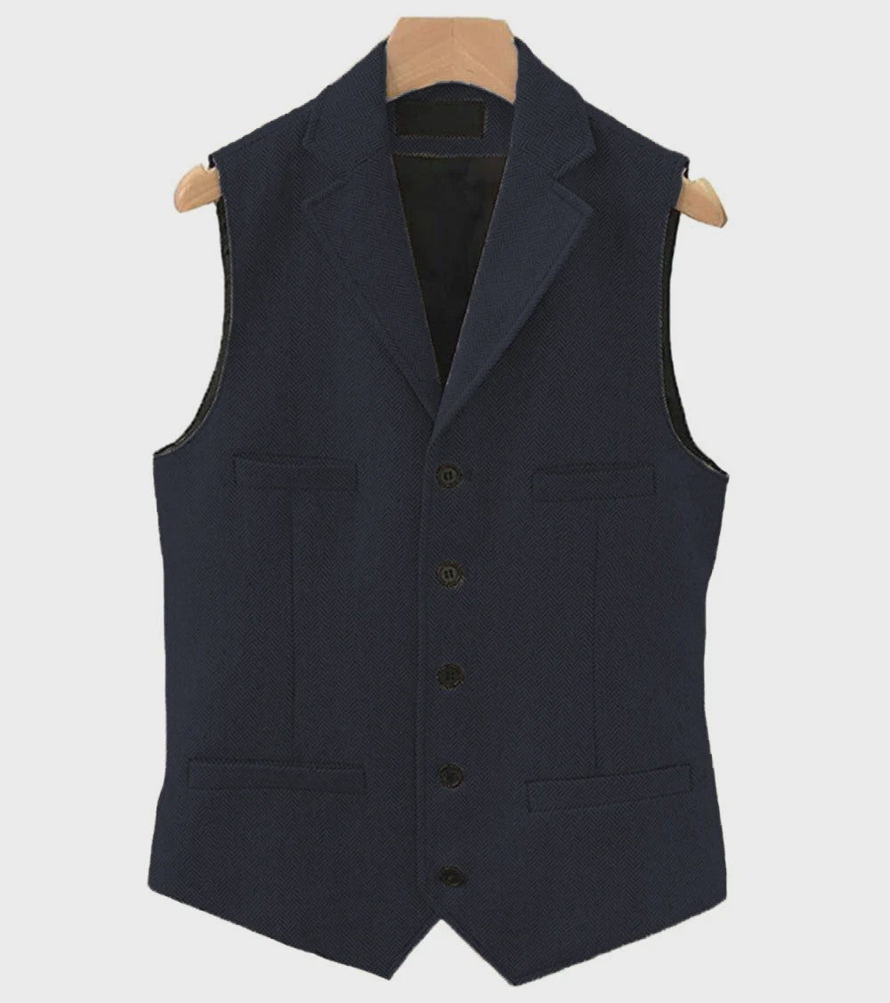 Herentrui Gilet Wol Tweed Visgraat Bruin - Klassiek Gilet voor Bruiloft & Feest