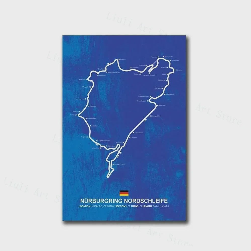 Formule 1 Circuit Poster Canvas - F1 Race Track Kunst Print voor Woonkamer Decoratie