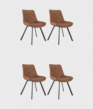 Set van 2 Moderne Kunstleren Eetkamerstoelen Bruin met Zwarte Metalen Poten
