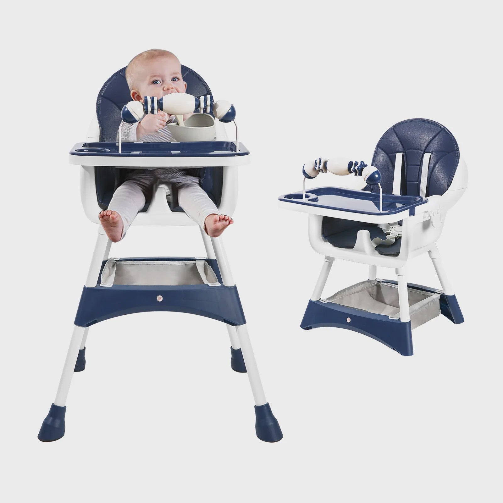Draagbare Kinderstoel 4-in-1: Eten, Spelen & Converteren met Dubbele Plateaus en Speelgoedrek