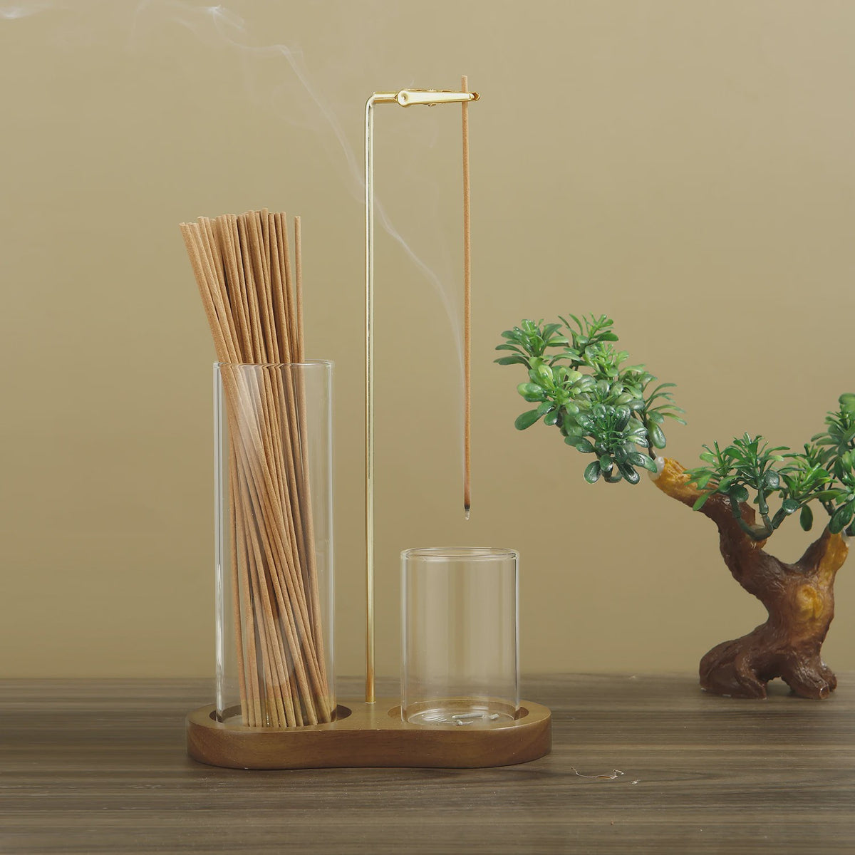 2-in-1 Wierookhouder met Glazen Asvanger & Stokjes Organizer