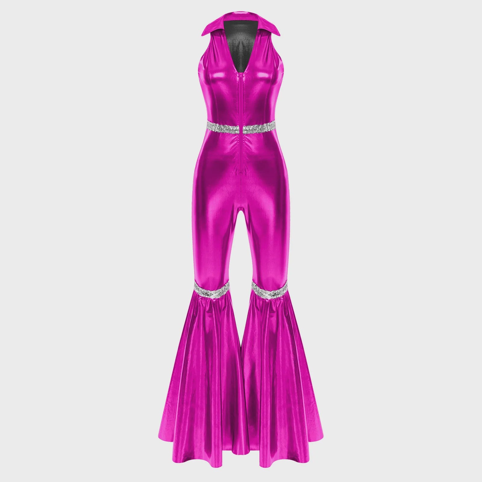 Dames Jumpsuit Jaren '70 Disco Stijl met Pailletten en Flare Pijpen