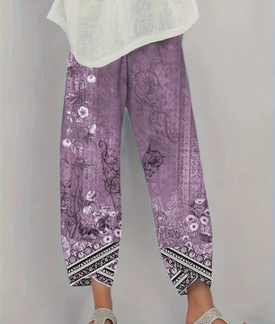 Plus Size Wijde Leg Broek Dames met Bloemenprint