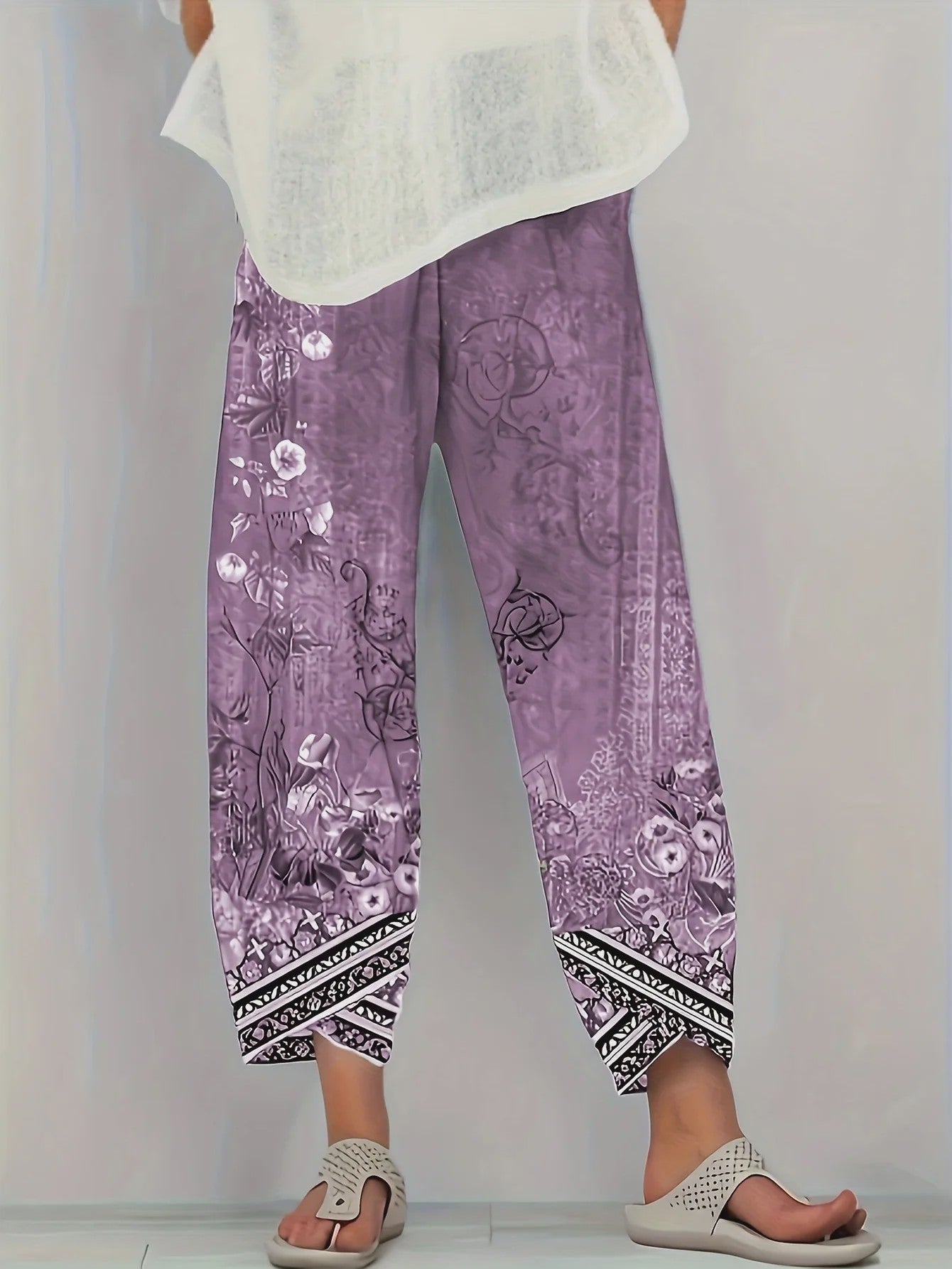 Plus Size Wijde Leg Broek Dames met Bloemenprint