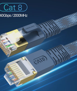 Cat 8 Flat Netwerkkabel 40Gbps 2000MHz - Gevlochten LAN Kabel met RJ45 voor Modem, Router, PC, Consoles