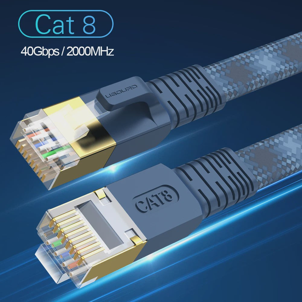 Cat 8 Flat Netwerkkabel 40Gbps 2000MHz - Gevlochten LAN Kabel met RJ45 voor Modem, Router, PC, Consoles