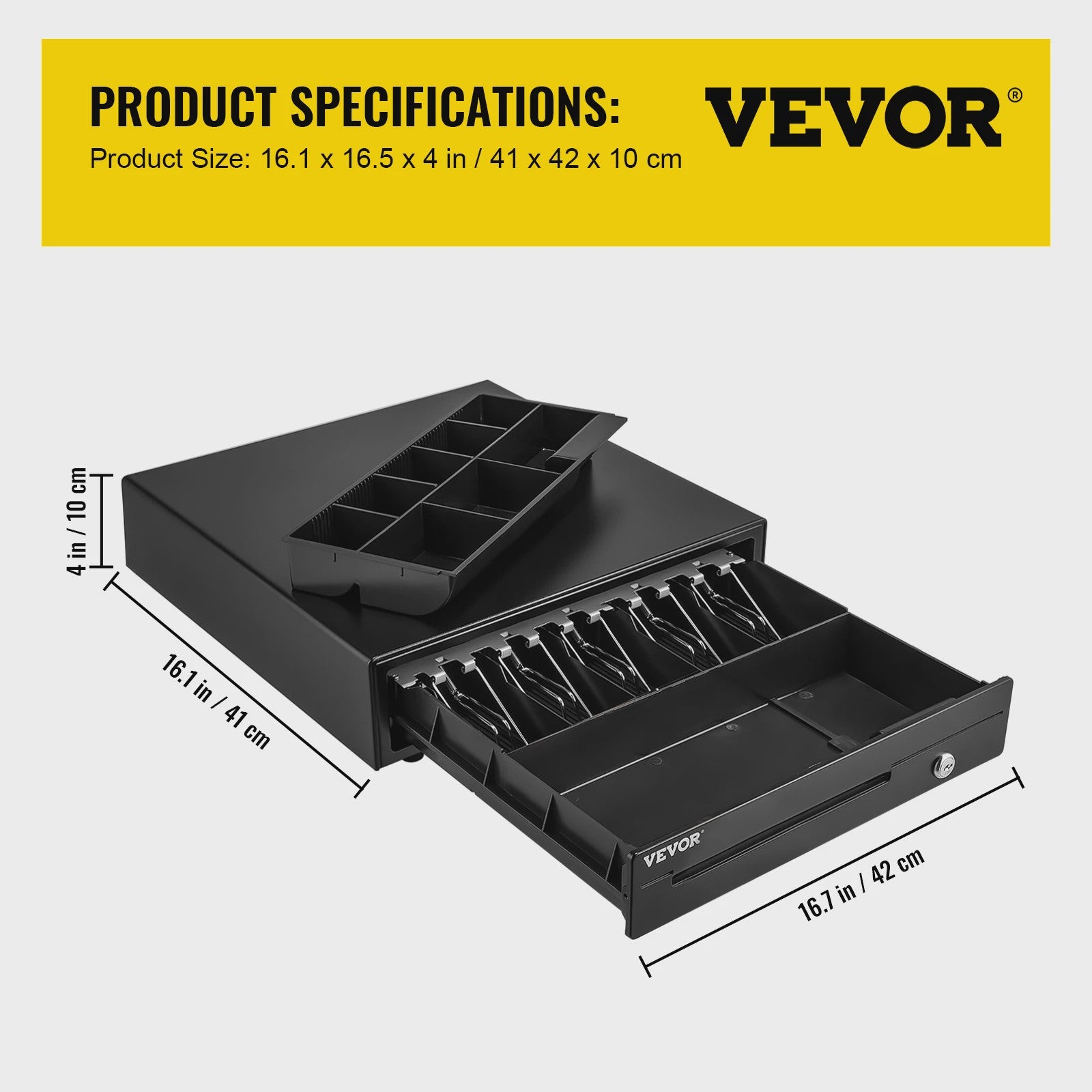 16-inch Kassalade 12V met Uitneembaar Vak, RJ11/RJ12 Kabel & 2 Sleutels